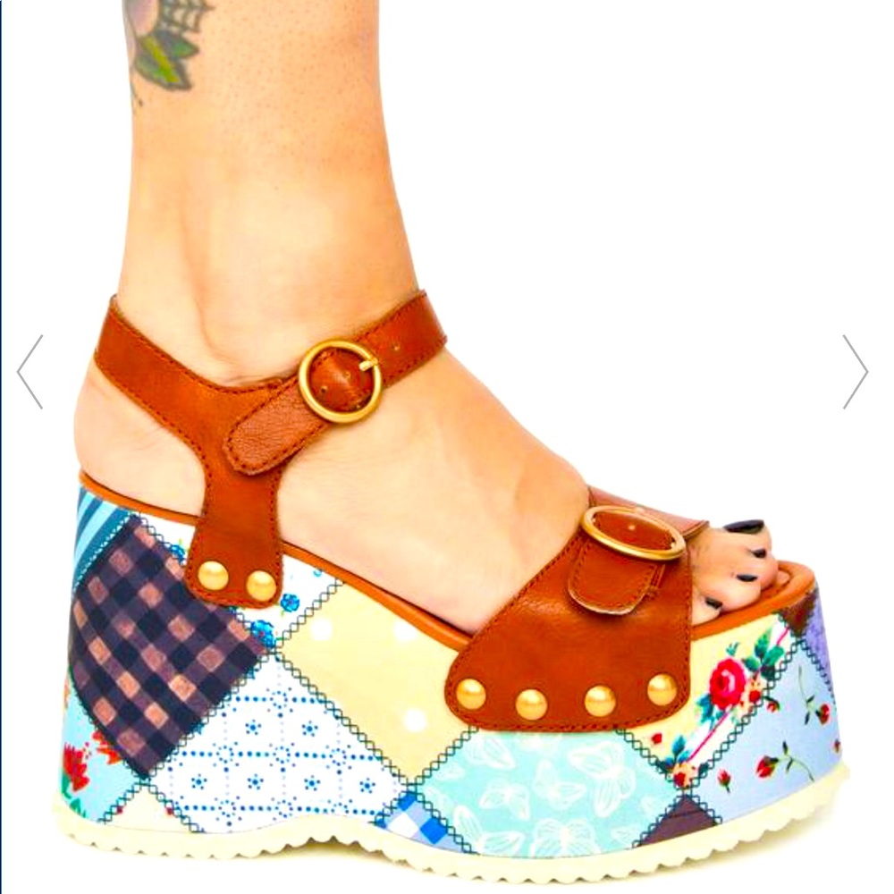 Dolls Kill x Holly Hobbie STITCHED WITH LOVE PATCHWORK SANDALS